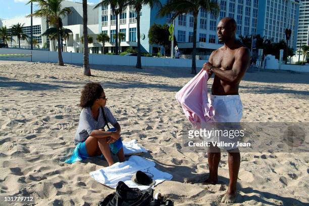 Actor Jimmy Jean-Louis and wife Evelyn Jean-Louis are sighted on the beach on October 16, 2010 in Fort Lauderdale, Florida.