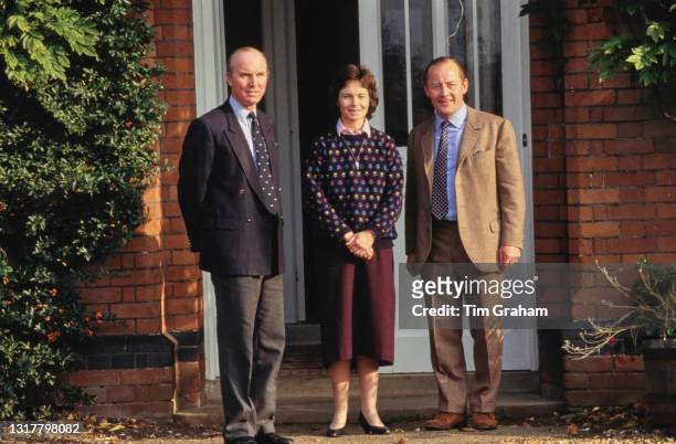 Gerald Barber, his wife Janet Barber, and Nichol Marston outside Ludgrove School, an independent preparatory boarding school in Wokingham, Berkshire,...