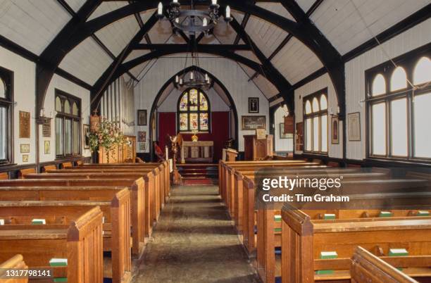 Interior of the chapel at Ludgrove School, an independent preparatory boarding school in Wokingham, Berkshire, England, 18th November 1989. Notable...