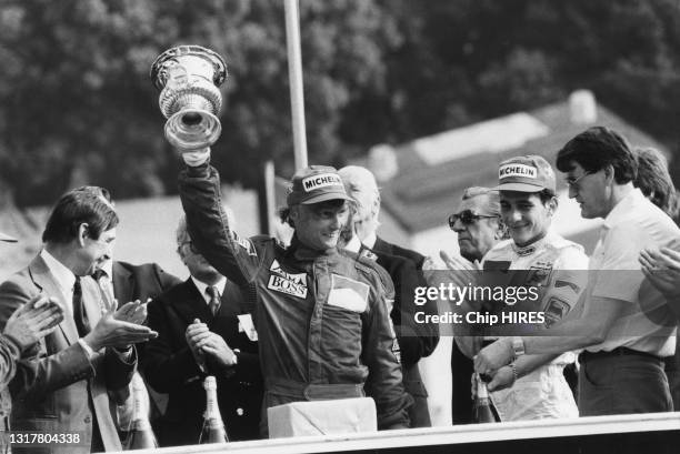 Le pilote de formule 1 Niki Lauda s'impose au grand prix de Grande-Bretagne le 22 juillet 1984.