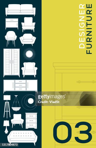 stockillustraties, clipart, cartoons en iconen met meubelcatalogus home decor interieur design iconen brochure cover flyer - meubelwinkel
