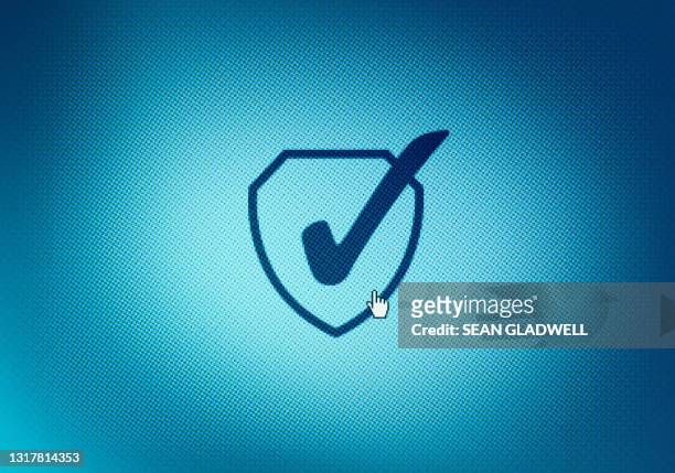 shield icon with tick - true crime stock pictures, royalty-free photos & images