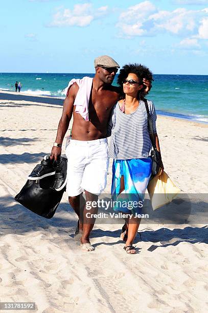 Actor Jimmy Jean-Louis and wife Evelyn Jean-Louis are sighted walking on the beach on October 16, 2010 in Fort Lauderdale, Florida.