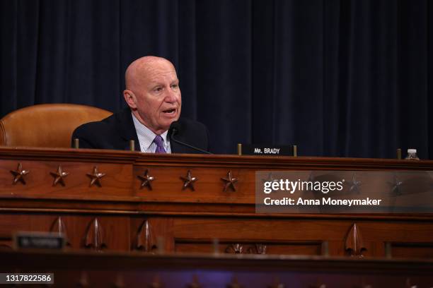 House Ways and Means Committee Ranking Member Kevin Brady speaks during a hearing with U.S. Trade Representative Katherine Tai on Capitol Hill on May...