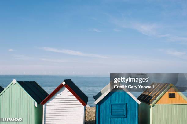 beach huts against sea and sky - whitstable bildbanksfoton och bilder