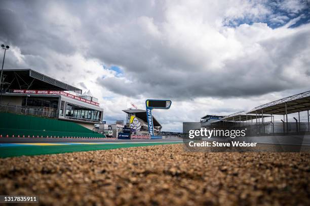 The main straight and first corner during the MotoGP track familiarisation at Bugatti Circuit on May 13, 2021 in Le Mans, France.