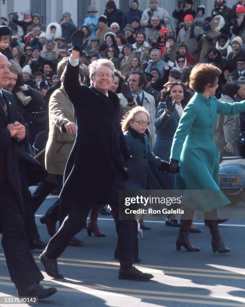 Jimmy Carter and Rosalynn Carter attends Inaugural Parade on Pennsylvania Avenue in Washington, D.C. On January 20, 1977.