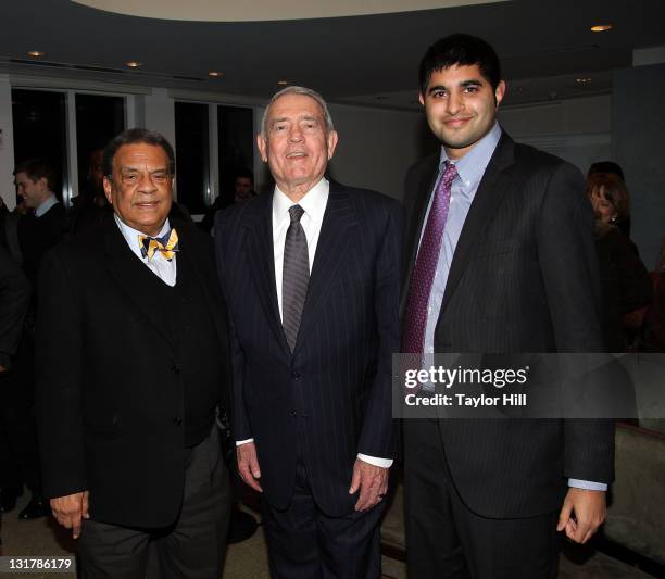 Ambassador Andrew Young, newsman Dan Rather, and author Kabir Sehgal attend the "Walk In My Shoes: Conversations Between A Civil Rights Legend and...