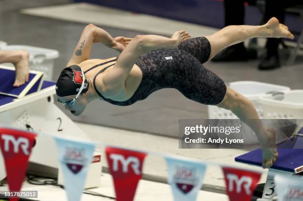 Kelsi Dahlia competes in the Women 100 Meter freestyle during the TYR Pro Swim Series at Indianapolis at IU Natatorium at IUPUI on May 13, 2021 in...