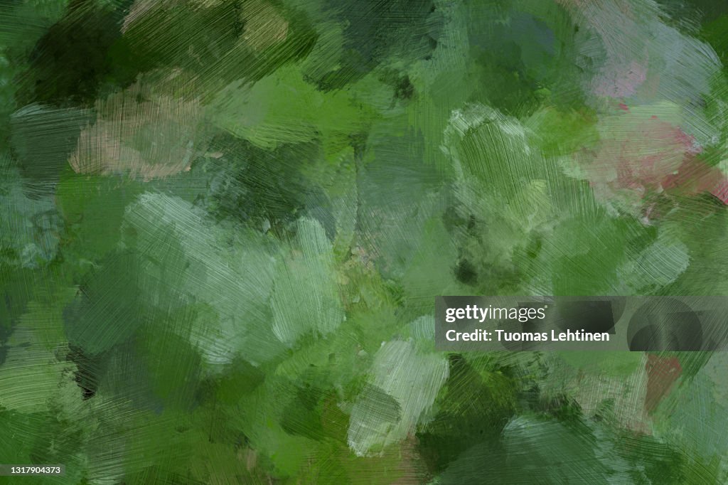 Abstract green oil painting background with brush strokes.