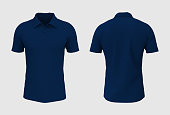Blank collared shirt mockup in front, side and back views