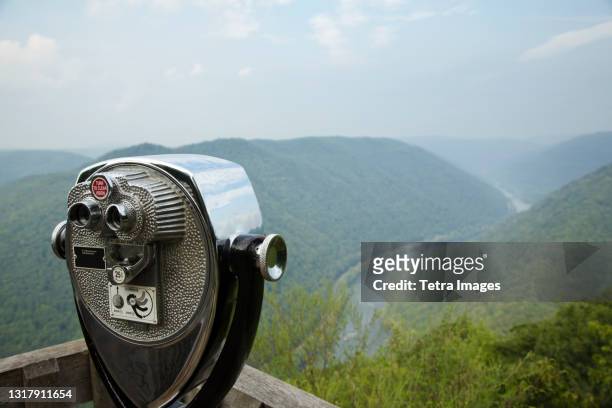 coin operated binoculars on viewing platform, new river gorge national river, fayetteville, west virginia, usa - viewfinder stock pictures, royalty-free photos & images