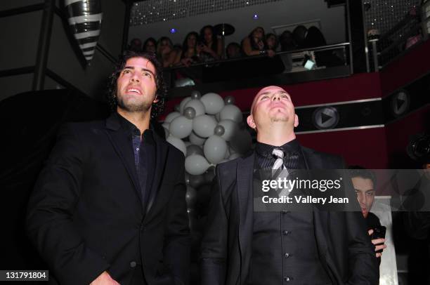 Jean CarlosCanela and Pitbull arrive at rapper Pitbull's 30th birthday celebration at Club Play on January 15, 2011 in Miami Beach, Florida.