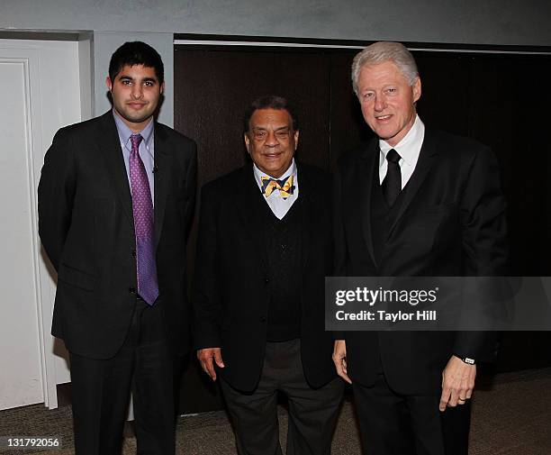Author Kabir Sehgal, Ambassador Andrew Young, and former President Bill Clinton attend the "Walk In My Shoes: Conversations Between A Civil Rights...