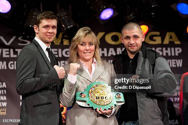 Professional boxer Yuri Foreman, WBC Women's Super Welterweight Champion Christy Martin, and professional boxer Pawel Wolak attend the Bob Arum and...