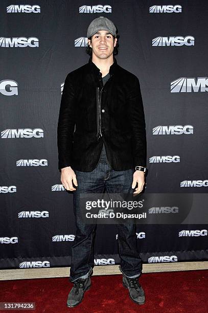 Professional hockey player Brian Boyle attends the premiere of "The Summer of 86: The Rise and Fall of the World Champion Mets" at MSG Studios on...