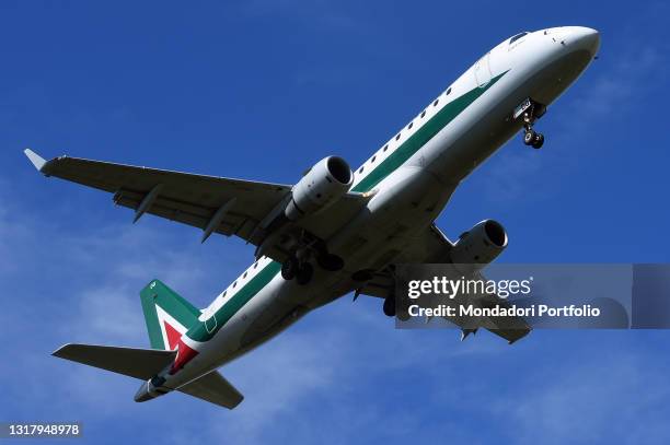 Embraer 175 Alitalia. Aircraft at Fiumicino International Airport. Rome , May 7th, 2021