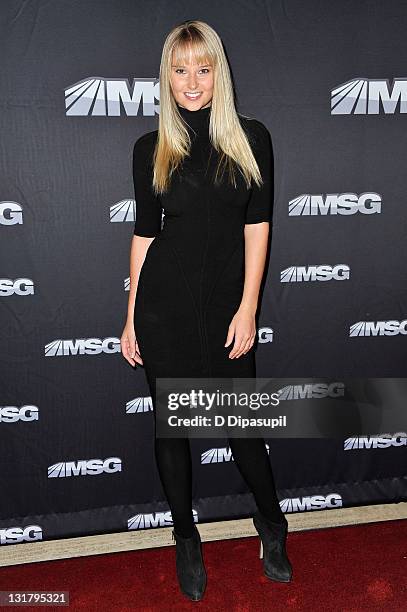 Model Genevieve Morton attends the premiere of "The Summer of 86: The Rise and Fall of the World Champion Mets" at MSG Studios on February 8, 2011 in...