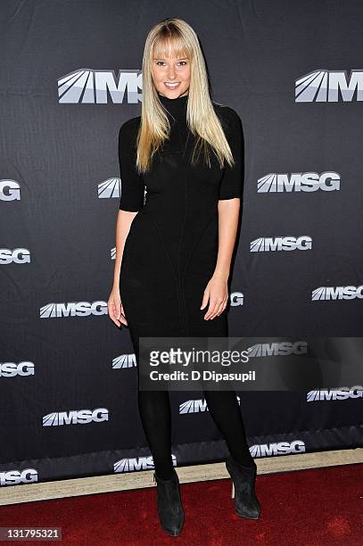 Model Genevieve Morton attends the premiere of "The Summer of 86: The Rise and Fall of the World Champion Mets" at MSG Studios on February 8, 2011 in...