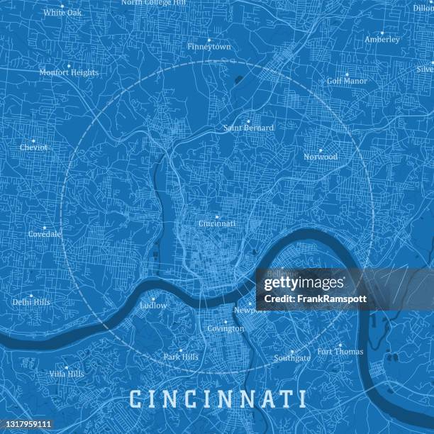 cincinnati oh city vector road map blue text - cincinnati street map stock illustrations