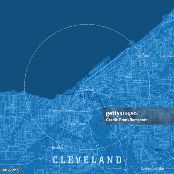 cleveland oh city vector road map blue text - lake erie cleveland ohio stock illustrations