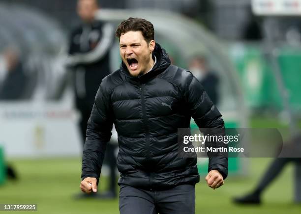 Head coach Edin Terzic of Borussia Dortmund reacts during the DFB Cup final match between RB Leipzig and Borussia Dortmund at Olympic Stadium on May...