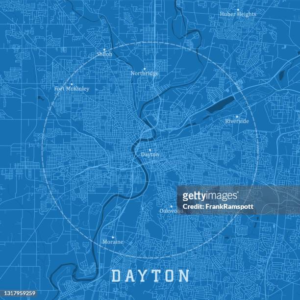 stockillustraties, clipart, cartoons en iconen met dayton oh city vector road map blauwe tekst - dayton ohio