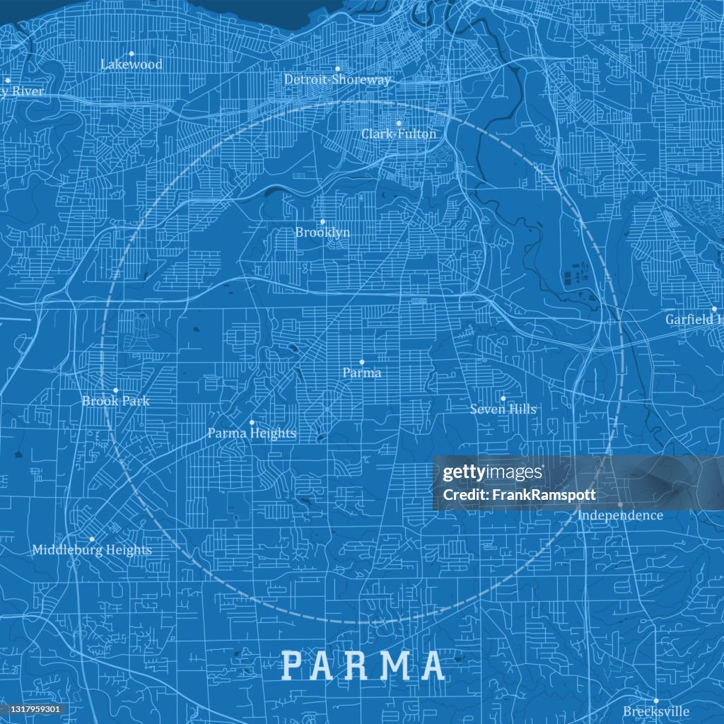 Parma OH City Vector Road Map Blue Text