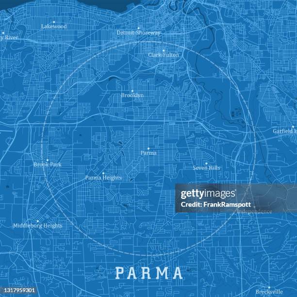 parma oh city vector road map blue text - cuyahoga river stock illustrations