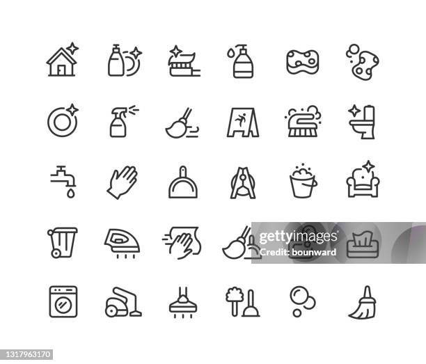 stockillustraties, clipart, cartoons en iconen met opschonen lijn pictogrammen bewerkbare lijn - opgepast-gladde-vloer