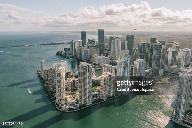 aerial view of downtown miami - miami stock pictures, royalty-free photos & images