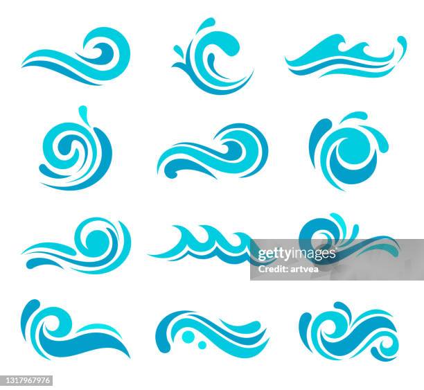 ilustraciones, imágenes clip art, dibujos animados e iconos de stock de olas azules - diseño ondulado