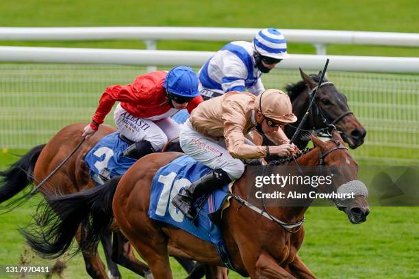 Jason Watson riding Nymphadora win The Langleys Solicitors British EBF Marygate Fillies' Stakes at York Racecourse on May 14, 2021 in York, England....