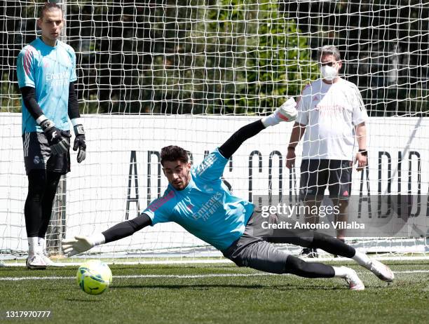 Diego Altube of Real Madrid during training at Valdebebas training ground on May 14, 2021 in Madrid, Spain.