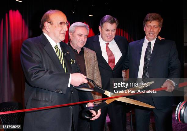 Music producer Clive Davis, AEG Live CEO Randy Phillips, AEG president and CEO Tim Leiweke and GRAMMY Museum executive director Robert Santelli...