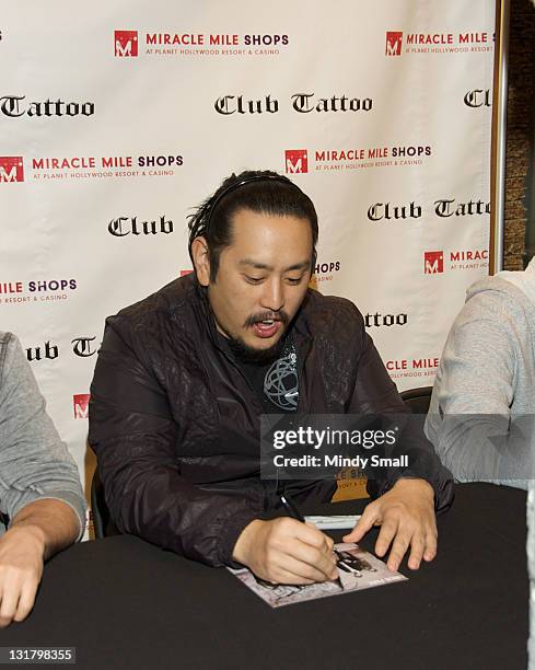 Joe Hahn attends Linkin Park autograph signing at Club Tattoo on February 19, 2011 in Las Vegas, Nevada.