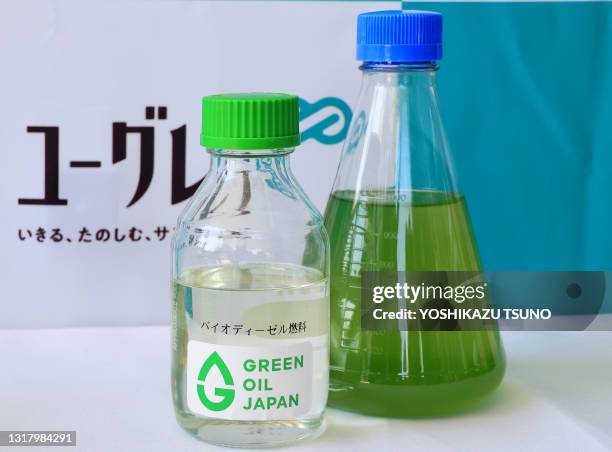 Carburant biodiesel, dont 10% de biocarburant produit à partir de l'algue verte "Euglena", Tokyo, 9 avril 2021.