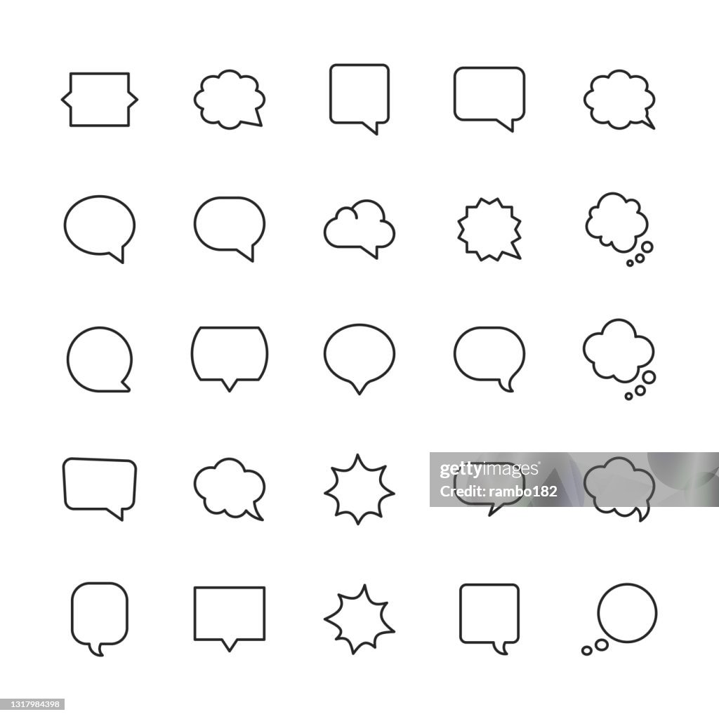 Speech Bubbles Line Icons. Editable Stroke. Pixel Perfect. For Mobile and Web. Contains such icons as Banner, Blogging, Chat, Comic, Comment, Contact Us, Customer Support, FAQ, Marketing, Quote, Social Media, Support, Text Messaging, Video Conference.