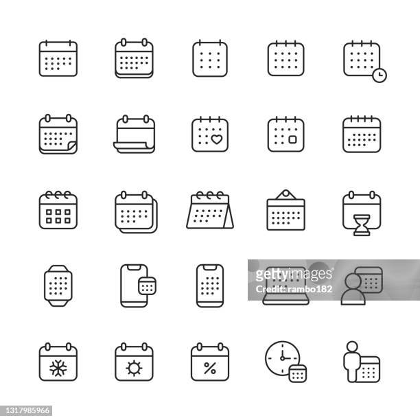calendar line icons. editable stroke. pixel perfect. for mobile and web. contains such icons as appointment, clock, date, deadline, holiday, meeting, office, plan, schedule, school, time management, vacation, valentine’s day, week, winter, year. - national holiday stock illustrations