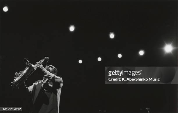 Sonny Rollins plays the tenor sax loose shot, Tokyo, Japan, 28 April 1990.