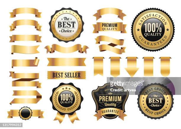 gold badges and ribbons set - luxury stock illustrations