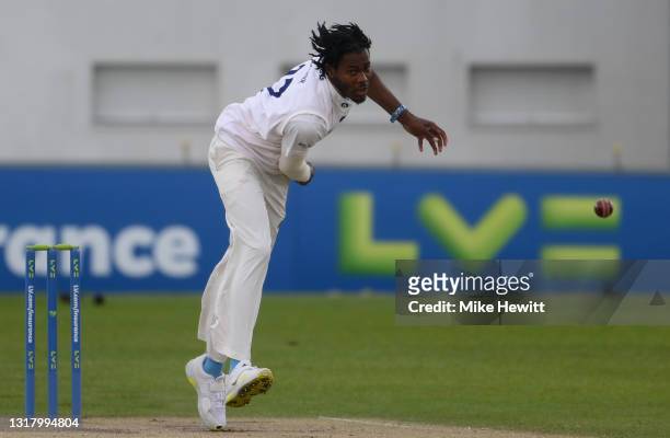 Jofra Archer of Sussex in action on Day 2 of the LV= Insurance County Championship match between Sussex and Kent at The 1st Central County Ground on...