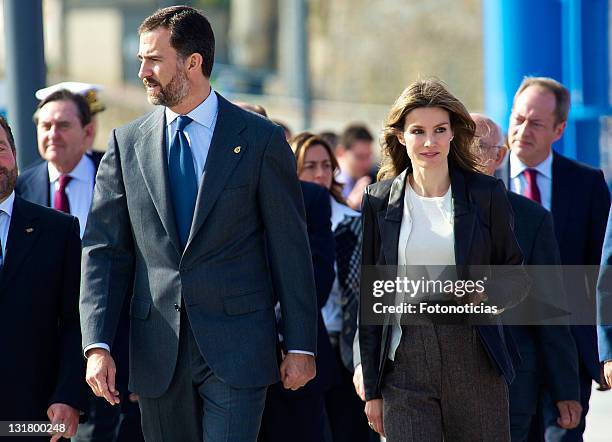 Prince Felipe of Spain and Princess Letizia of Spain visit the village of Llastres on October 23, 2010 in Oviedo, Spain.