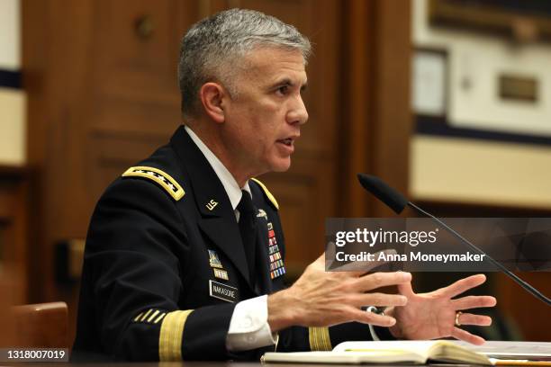 Paul Nakasone, director of the National Security Agency speaks during a hearing with the House Armed Services Subcommittee on Cyber, Innovative...
