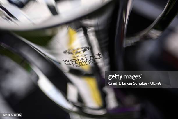 General view of the trophy ahead of the UEFA Women's Champions League Final match between Chelsea FC and Barcelona at Gamla Ullevi on May 14, 2021 in...