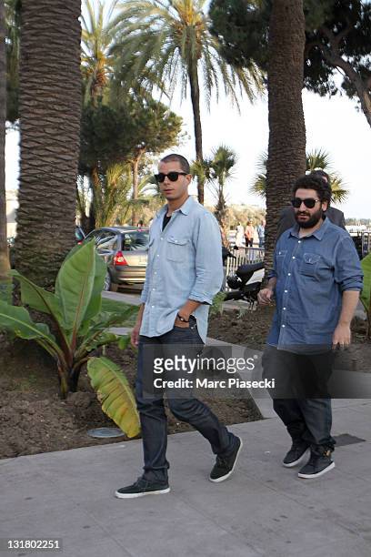 Presenters Ali Baddou and Mouloud Achour spotted on 'La Croisette' on May 10, 2011 in Cannes, France.