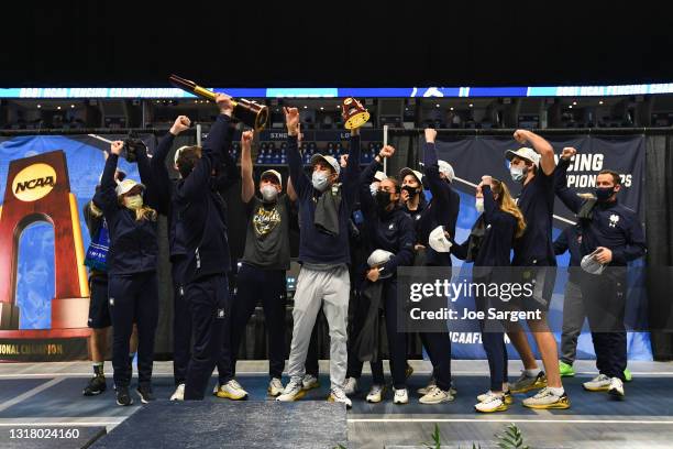 The Notre Dame Fighting Irish celebrate after winning a national title during the Division I Women’s Fencing Championship held at the Bryce Jordan...