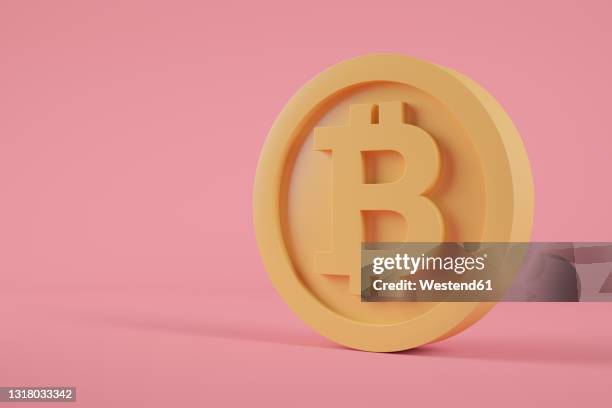 three dimensional render of single bitcoin - coin stock illustrations