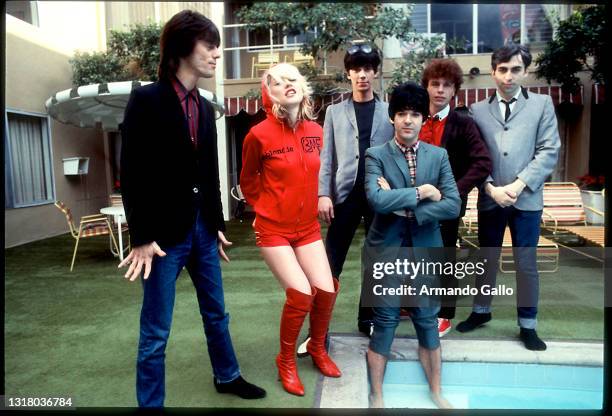 Nigel Harrison, Frank Infante, Clem Burke, Debbie Harry, Chris Stein and Jimmy Destri. At the Sunset Marquis in West Hollywood, CA. April 24, 1978...