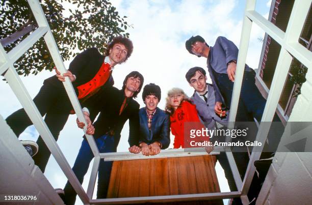 Nigel Harrison, Frank Infante, Clem Burke, Debbie Harry, Chris Stein and Jimmy Destri. At the Sunset Marquis in West Hollywood, CA. April 24, 1978...